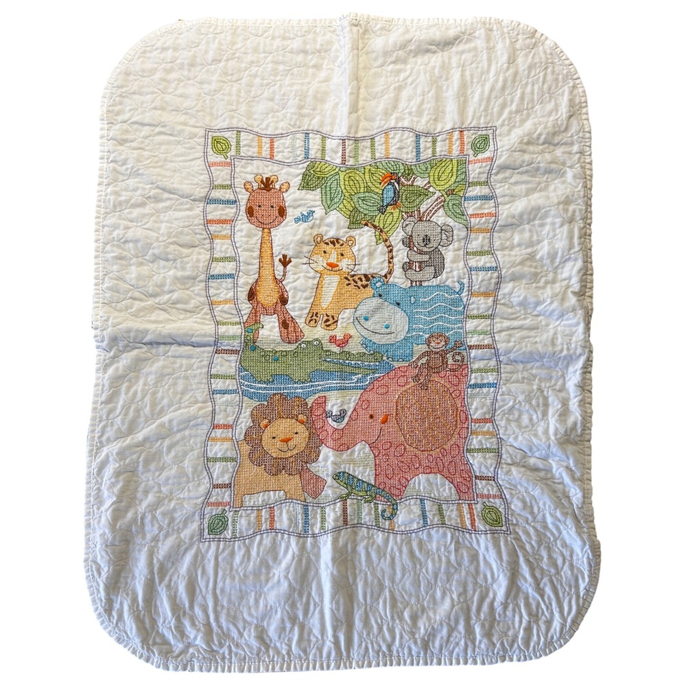 Dimensions Baby Hugs Mod Zoo Stamped Quilt Cross Stitch Finished Nursery Animals